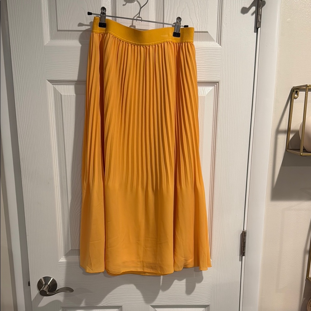 J. Crew Yellow Midi Pleated A-line Skirt